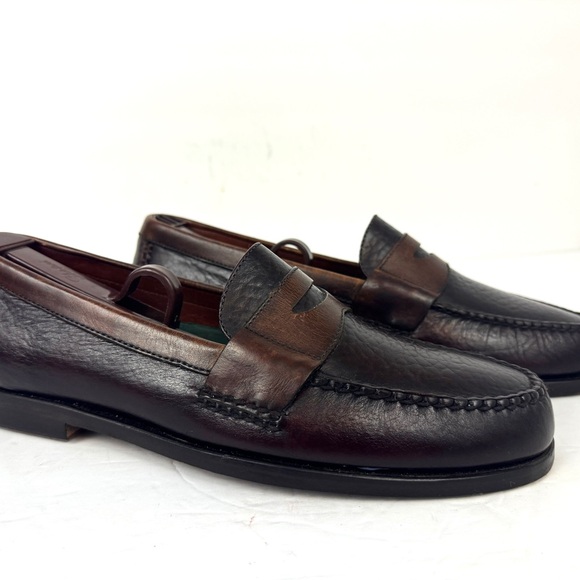 H.S Trask Bozeman Montana Brown & Burgundy Leather Classic Penny Loafers 9.5M - Picture 2 of 12